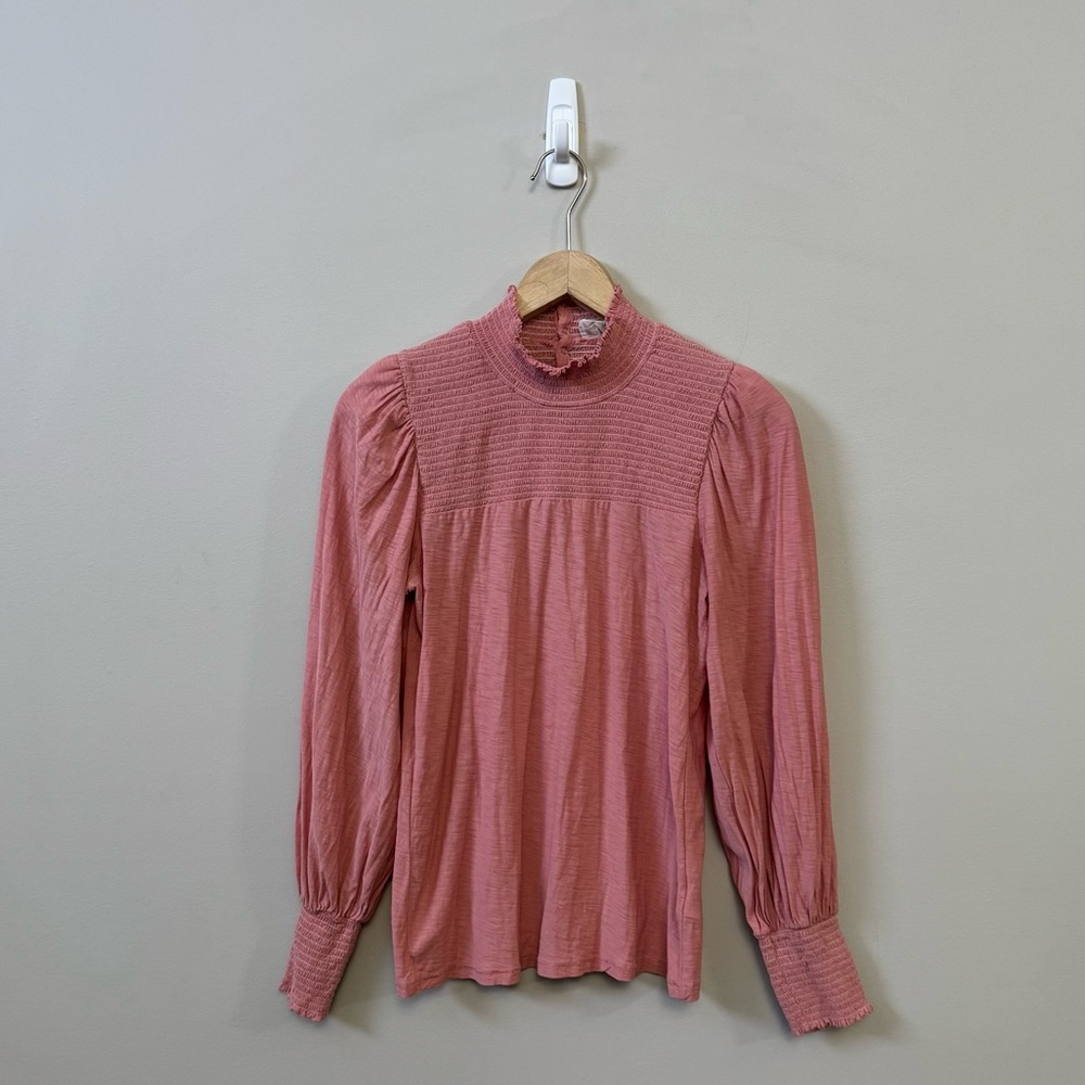 Nation LTD Sabrina long puff sleeve pink smocked boho blouse top - Picture 2 of 11